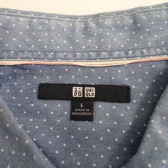 Uniqlo Blue Polka Dot Long Sleeve Button Down Collared Shirt Men Size L Chambray - Picture 6 of 12